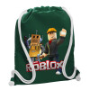 Backpack pouch GYMBAG BOTTLE GREEN, with pocket (40x48cm) & thick white cords