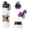 Metallic water bottle with safety lid, 850ml aluminum