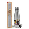 Easter Set, metallic Inox water bottle (750ml) & aromatic flat Easter candle (30cm) (GRAY)