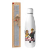 Easter Set, metallic stainless thermos bottle (500ml) & scented flat Easter candle (30cm) (GRAY)