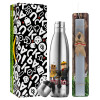 Easter Set, metallic stainless thermos flask (500ml) & scented flat Easter candle (30cm) (GRAY)