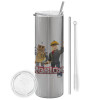 Tumbler stainless steel Silver 600ml, with metal straw & cleaning brush