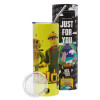 Neon Yellow Travel Tumbler, with metal straw (Stainless steel 304 Food grade, BPA free, 600ml)