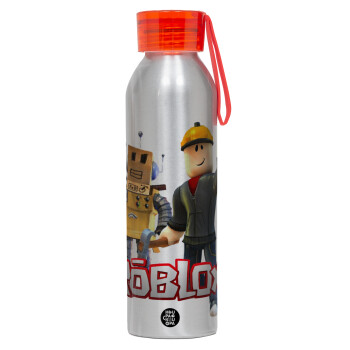 Roblox, Αλουμινένιο Αθλητικό Μπουκάλι 650ml – Ασημί με Κόκκινο Καπάκι και Λουράκι Σιλικόνης