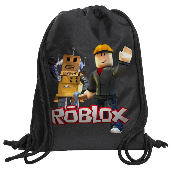 Roblox — Τσάντα πλάτης πουγκί GYMBAG Μαύρη, με τσέπη (40x48cm) & χονδρά κορδόνια