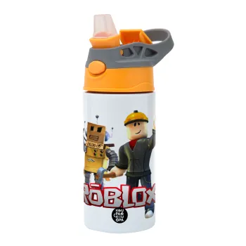 Roblox, Children's hot water bottle, stainless steel, with safety straw, Orange/Grey (360ml) BPA-FREE