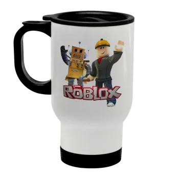 Roblox, Stainless steel travel mug with lid, double wall white 450ml