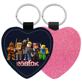 Roblox, Μπρελόκ PU δερμάτινο glitter καρδιά ΡΟΖ