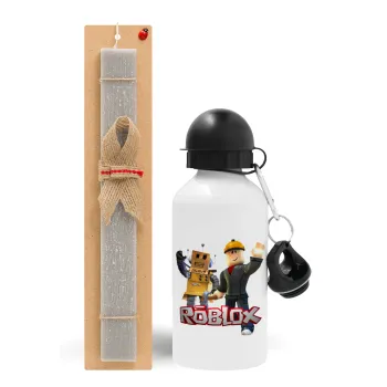 Roblox, Easter Set, metallic aluminum water bottle (500ml) & aromatic flat Easter candle (30cm) (GRAY)