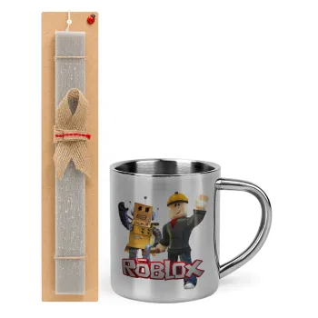 Roblox, Easter Set, metallic thermal cup (300ml) & Easter aromatic flat candle (30cm) (GRAY)