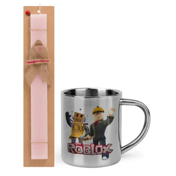 Roblox, Easter Set, metallic thermal cup (300ml) & aromatic flat Easter candle (30cm) (PINK)