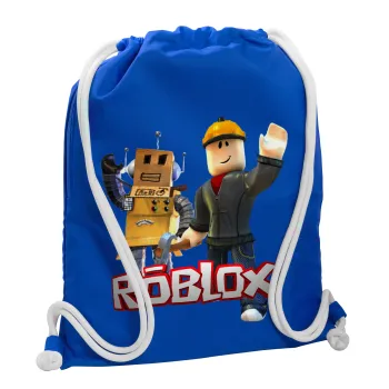 Roblox, Τσάντα πλάτης πουγκί GYMBAG Μπλε, με τσέπη (40x48cm) & χονδρά κορδόνια