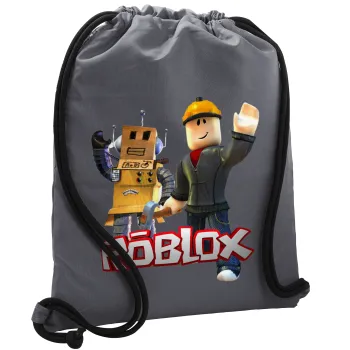 Roblox, Backpack pouch GYMBAG GREY, with pocket (40x48cm) & thick cords