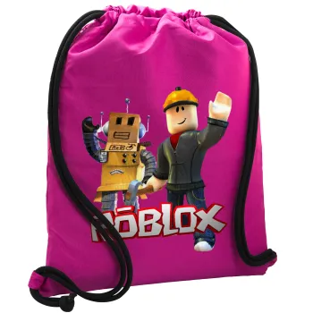 Roblox, Backpack pouch GYMBAG Fuchsia, with pocket (40x48cm) & thick cords
