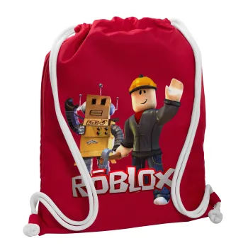 Roblox, Backpack pouch GYMBAG Red, with pocket (40x48cm) & thick cords