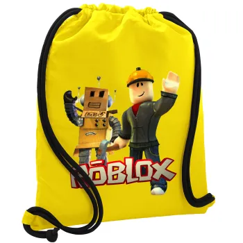 Roblox, Τσάντα πλάτης πουγκί GYMBAG Κίτρινη, με τσέπη (40x48cm) & χονδρά κορδόνια