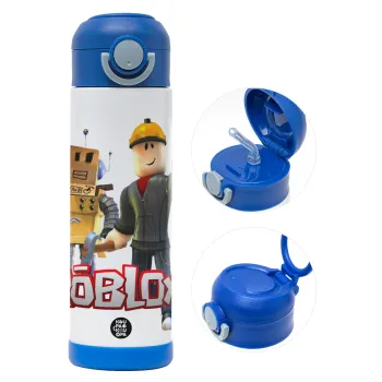 Roblox, Παιδικό παγούρι θερμό, ανοξείδωτο, με καλαμάκι ασφαλείας, ΜΠΛΕ (500ml)