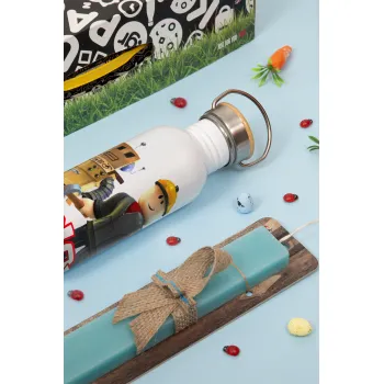 Roblox, Easter Set, metallic silver aluminum water bottle (500ml) & scented flat Easter candle (30cm) (TURQUOISE)
