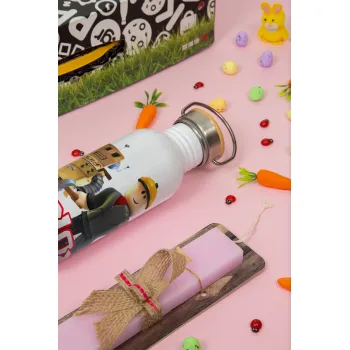 Roblox, Πασχαλινή Λαμπάδα με παγούρι μεταλλικό (620ml, stainless steel) & κερί αρωματικό πλακέ (30cm) (ΡΟΖ)