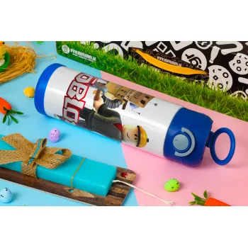 Roblox, Easter candle, Childrens hot water bottle, stainless steel, with safety straw, BLUE (500ml)