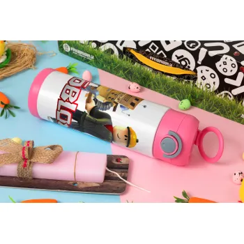 Roblox, Easter candle, Childrens hot water bottle, stainless steel, with safety straw, PINK (500ml)