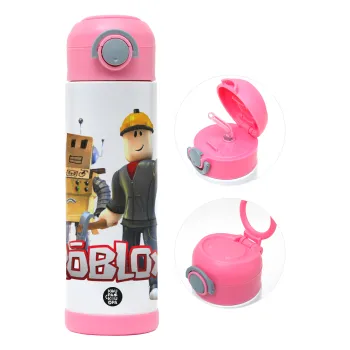 Roblox, Παιδικό παγούρι θερμό, ανοξείδωτο, με καλαμάκι ασφαλείας, ΡΟΖ (500ml)