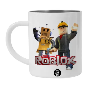 Roblox, Λευκή Ανοξείδωτη Μεταλλική Κούπα 450ml - Διπλού Τοιχώματος 