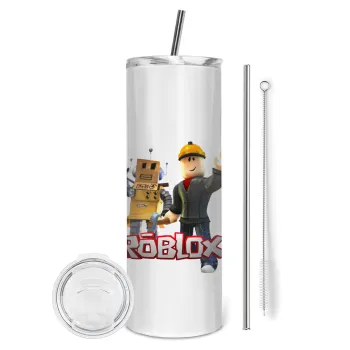 Roblox, Tumbler ποτήρι θερμό από ανοξείδωτο ατσάλι 600ml, με μεταλλικό καλαμάκι & βούρτσα καθαρισμού