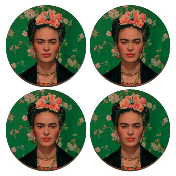 Frida Kahlo, ΣΕΤ x4 Σουβέρ ξύλινα στρογγυλά plywood (9cm)