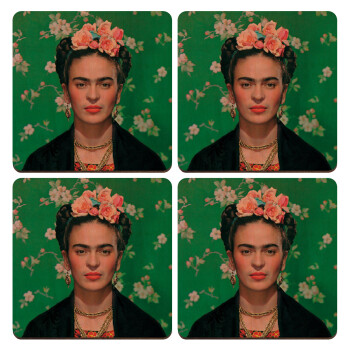 Frida Kahlo, ΣΕΤ x4 Σουβέρ ξύλινα τετράγωνα plywood (9cm)