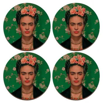 Frida Kahlo, ΣΕΤ x4 Σουβέρ ξύλινα στρογγυλά plywood (9cm)