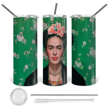 Frida Kahlo, Tumbler ποτήρι θερμό από ανοξείδωτο ατσάλι 600ml, με μεταλλικό καλαμάκι & βούρτσα καθαρισμού