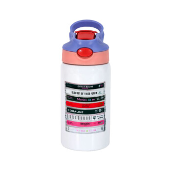 Maneskin Cassette, Παιδικό παγούρι θερμό, ανοξείδωτο, με καλαμάκι ασφαλείας, ροζ/μωβ (350ml)