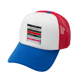 Maneskin Cassette, Καπέλο ενηλίκων Jockey με Δίχτυ Red/Blue/White (snapback, trucker, unisex)