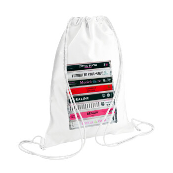 Maneskin Cassette, Τσάντα πλάτης πουγκί GYMBAG λευκή (28x40cm)