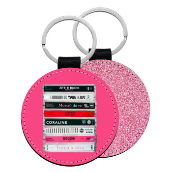 Maneskin Cassette, Μπρελόκ Δερματίνη, στρογγυλό ΡΟΖ (5cm)