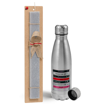 Maneskin Cassette, Easter Set, metallic Inox water bottle (750ml) & aromatic flat Easter candle (30cm) (GRAY)