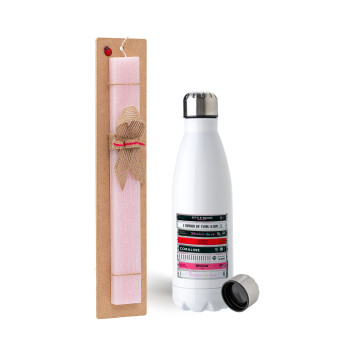 Maneskin Cassette, Easter Set, metallic stainless steel water bottle (750ml) & scented flat Easter candle (30cm) (PINK)