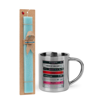Maneskin Cassette, Easter Set, metallic thermal cup (300ml) & aromatic flat Easter candle (30cm) (TURQUOISE)