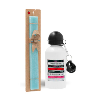 Maneskin Cassette, Easter Set, metallic aluminum water bottle (500ml) & scented flat candle (30cm) (TURQUOISE)