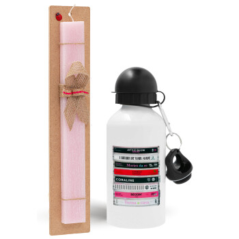 Maneskin Cassette, Easter Set, metallic aluminum bottle (500ml) & aromatic flat Easter candle (30cm) (PINK)