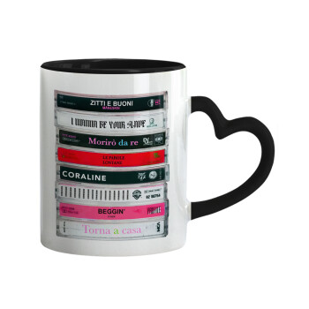 Maneskin Cassette, Κούπα καρδιά χερούλι μαύρη, κεραμική, 330ml