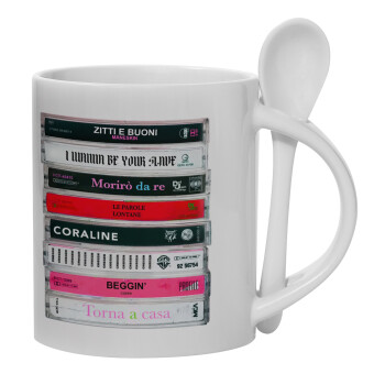 Maneskin Cassette, Ceramic coffee mug with Spoon, 330ml (1pcs)