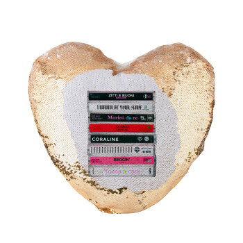 Maneskin Cassette, Μαξιλάρι καναπέ καρδιά Μαγικό Χρυσό με πούλιες 40x40cm περιέχεται το  γέμισμα