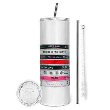 Maneskin Cassette, Tumbler stainless steel 600ml, with metal straw & cleaning brush