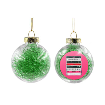 Maneskin Cassette, Χριστουγεννιάτικη μπάλα δένδρου διάφανη με πράσινο γέμισμα 8cm