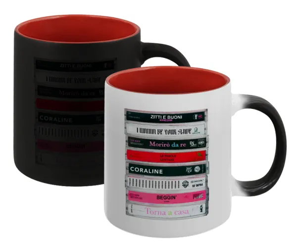 Maneskin Cassette — Magic mug with red interior, ceramic, 330ml, changes colour with hot drinks