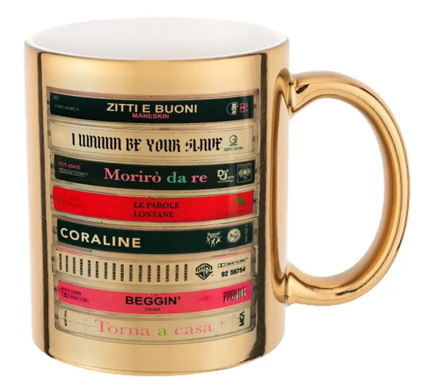 Maneskin Cassette — Mug ceramic, gold mirror, 330ml