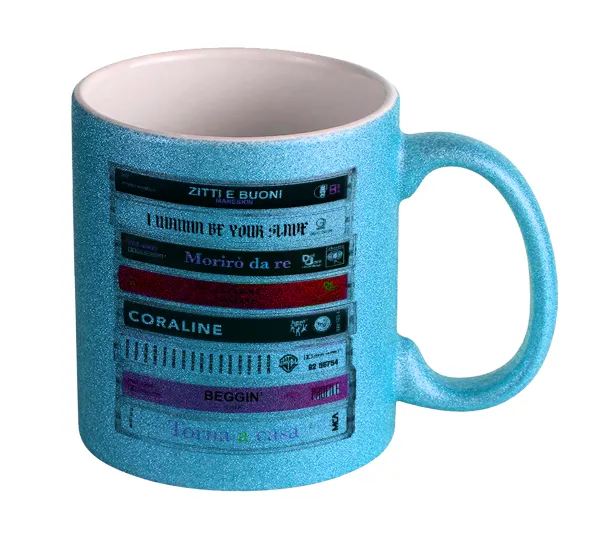 Maneskin Cassette — Κούπα Σιέλ Glitter που γυαλίζει, κεραμική, 330ml