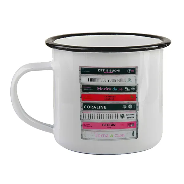 Maneskin Cassette — Enamel mug with black rim, 360ml